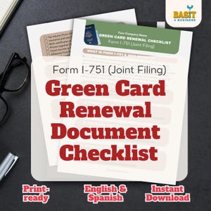 Zweisprachige Checkliste für das Verlängerungsdokument der Green Card USCIS I-751 Gemeinsame Archivierung Prep Permanent Residency Druckbare PDF |