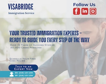 Immigration Attorney Social Media Flyer Template | Canva Editable Legal Service Ad for Law Firms, Visa & US Immigration Marketing