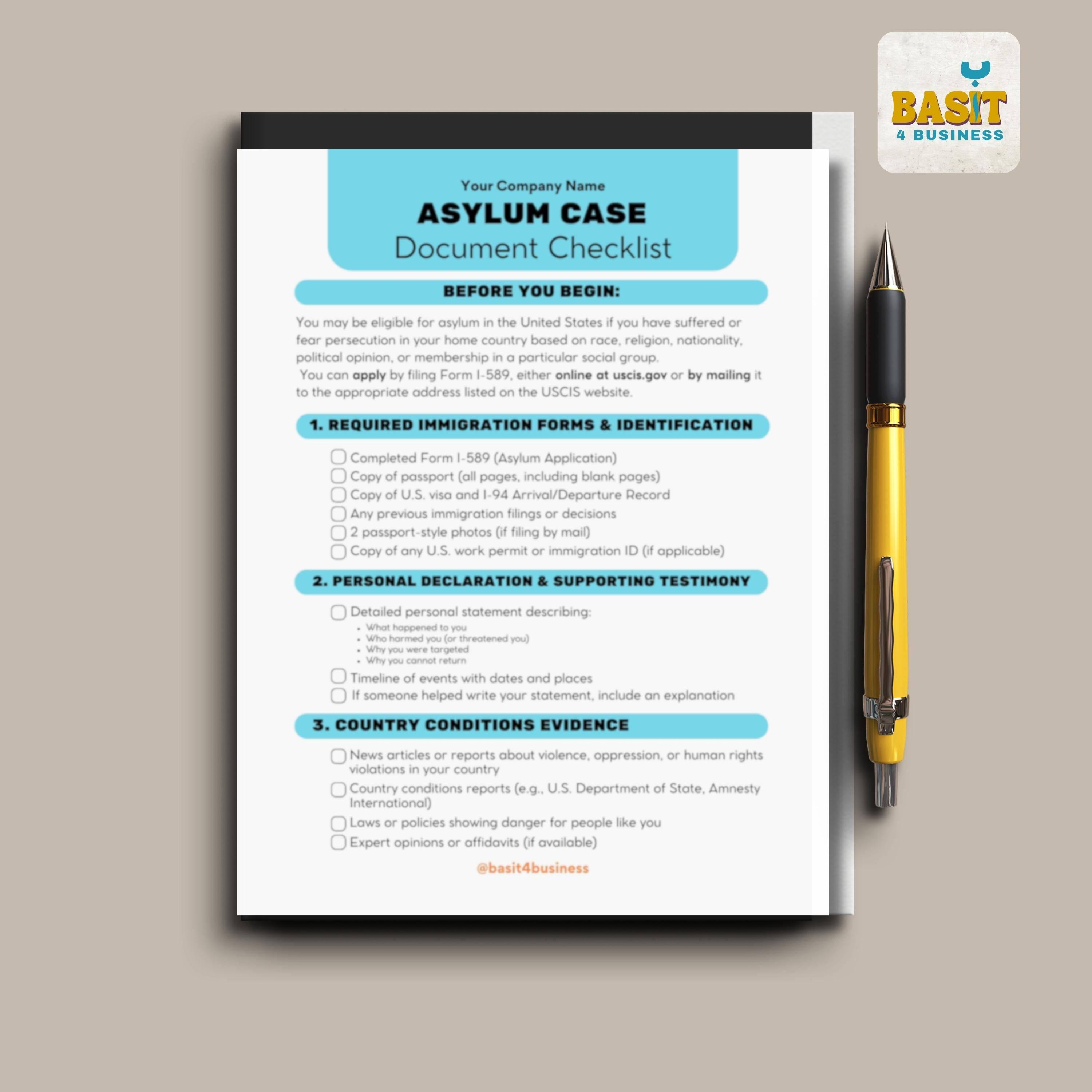 Bilingual Asylum Application Checklist| USCIS I-589 Filing Guide PDF ...