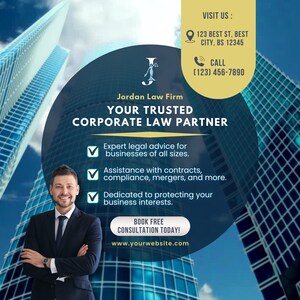Advocaat Webmarketing Ondernemingsrechtservice Sociale-mediasjabloon voor advocaat Digitaal visitekaartje Juridische service Onlineadvertenties Canva-flyer