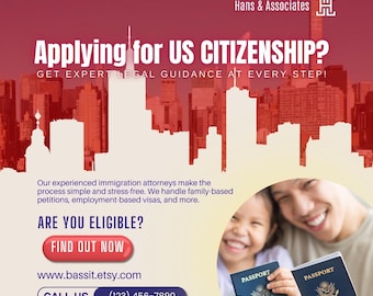 US Citizenship Marketing Flyer |Immigration Attorney Canva Editable Template for Law Firms, Visa Consultants Legal Services Instant Download