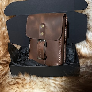 Genuine Leather Hand Stitched Handmade Brown Leather Belt Bag With Gift Box Leather Hip Bag Waist Bag Festival Belt Bag