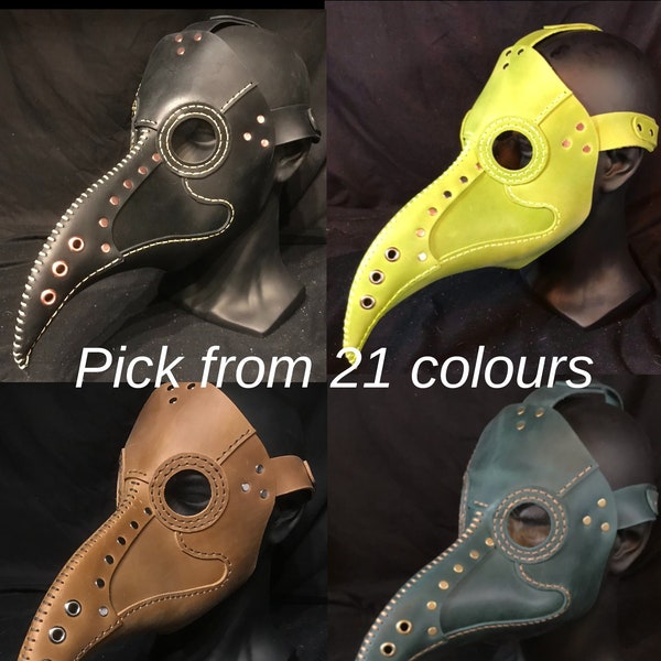 Genuine Leather Steampunk Handmade Hand Stitched Country Cow Leather Plague Doctor Mask Face Mask Costume Custom Choose Your Colour