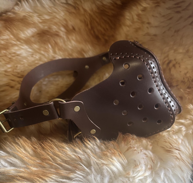 Handmade Hand Stitched Genuine Leather Steampunk Biker Face Mask, Mouth Mask, Costume image 6