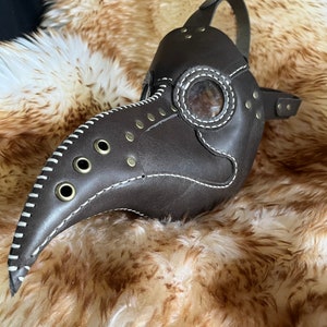 Genuine Leather Steampunk Hand Stitched Plague Doctor Mask With Beak Dark grey Leather Face Mask Costume Halloween Party