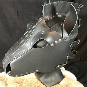 Genuine Leather Handmade Horse Pony Mask Hood Face Mask Black Leather Cos play