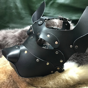 Genuine Leather Handmade Pup Dog  Mask Puppy PetPlay Pet Play Muzzle Pup Hood Face Mask Custom Leather Costume