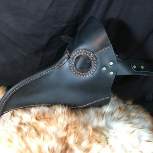 Genuine Leather Hand Stitched Plague Doctor Mask Black Country Cow Leather