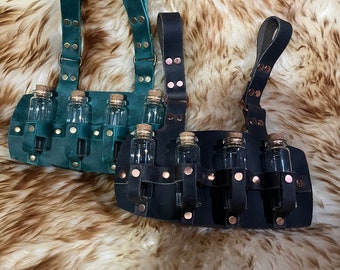 Country Cow Leather Hand Stitched Handmade Belt 4 Bottle hanger, large bottles pick your color