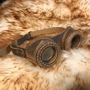 Steampunk Handmade Hand Stitched Genuine Leather Goggles Fodder Brown Hat Goggles Costume  Fancy Dress Cosplay