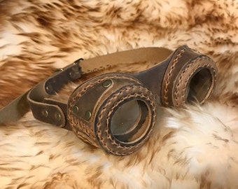 Steampunk Handmade Hand Stitched Genuine Leather Goggles Fodder Brown Hat Goggles Costume  Fancy Dress Cosplay