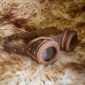 Ready to Ship Leather Acorn Goggles Brown Steampunk Handmade Hand Stitched Genuine  Hat Goggles Costume  Fancy Dress Cosplay