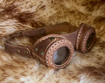 Ready to Ship Leather Acorn Goggles Brown Steampunk Handmade Hand Stitched Genuine  Hat Goggles Costume  Fancy Dress Cosplay