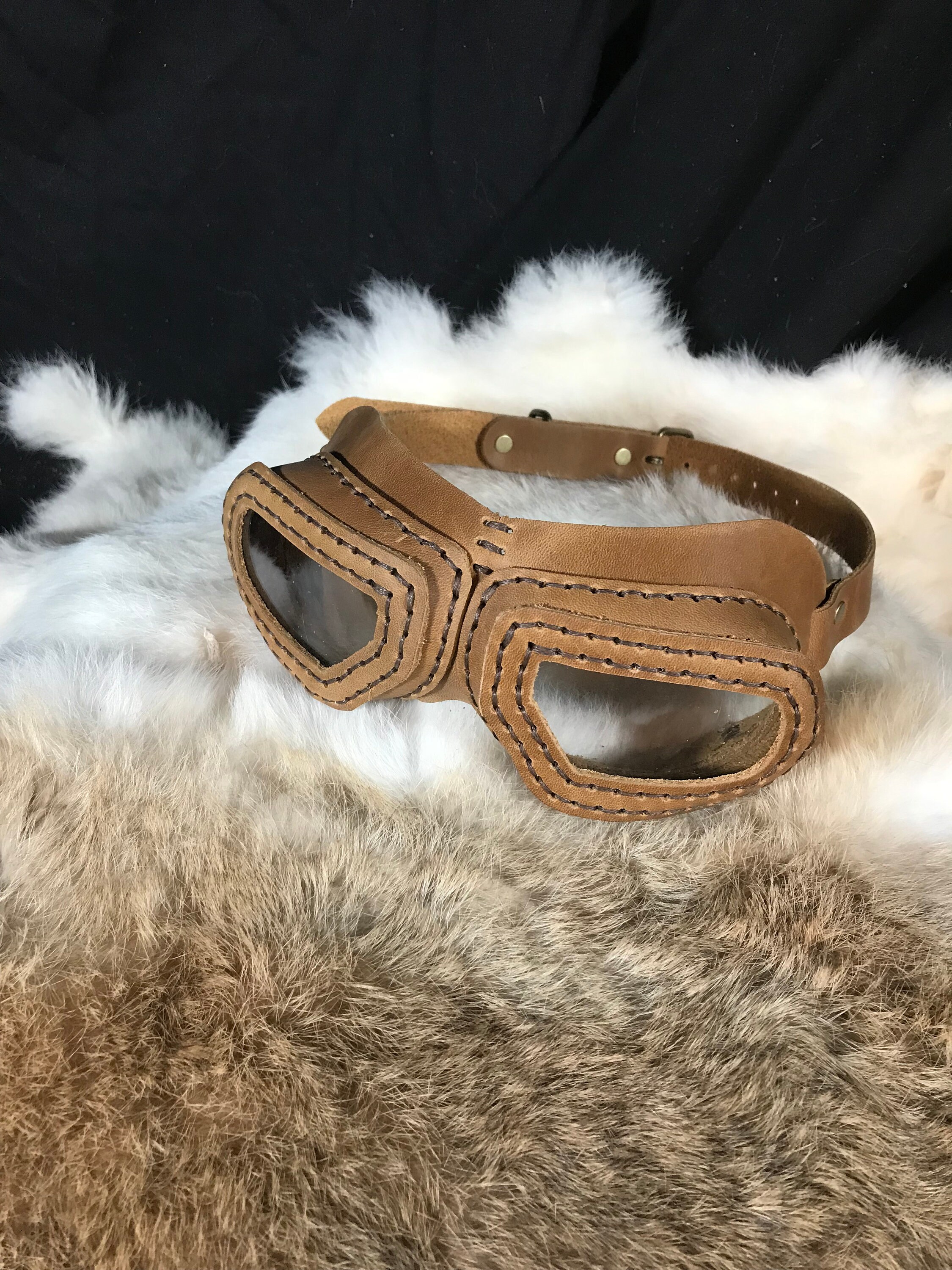 Steampunk Handgemachte Hand Genahte Echtes Leder Aviator Brille Hellbraun Hut Brille Kostum Kostum Cosplay Etsy