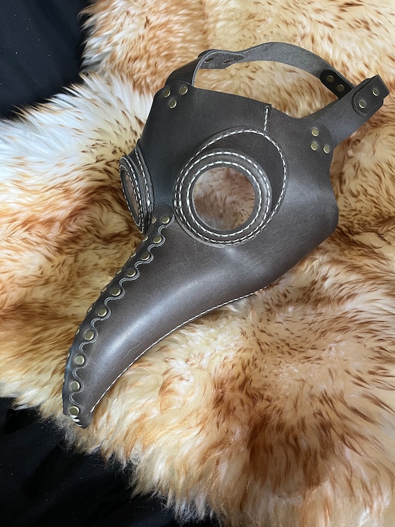 Grey Leather Plague Mask Steampunk Plague Doctor ideal for people with glasses Genuine Leather Handmade Hand Stitched