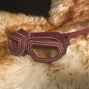 Genuine Leather Handmade Crimson Burgundy  Leather Aviator Goggles Steampunk Goggles Costume  Dress Up Cosplay Gift