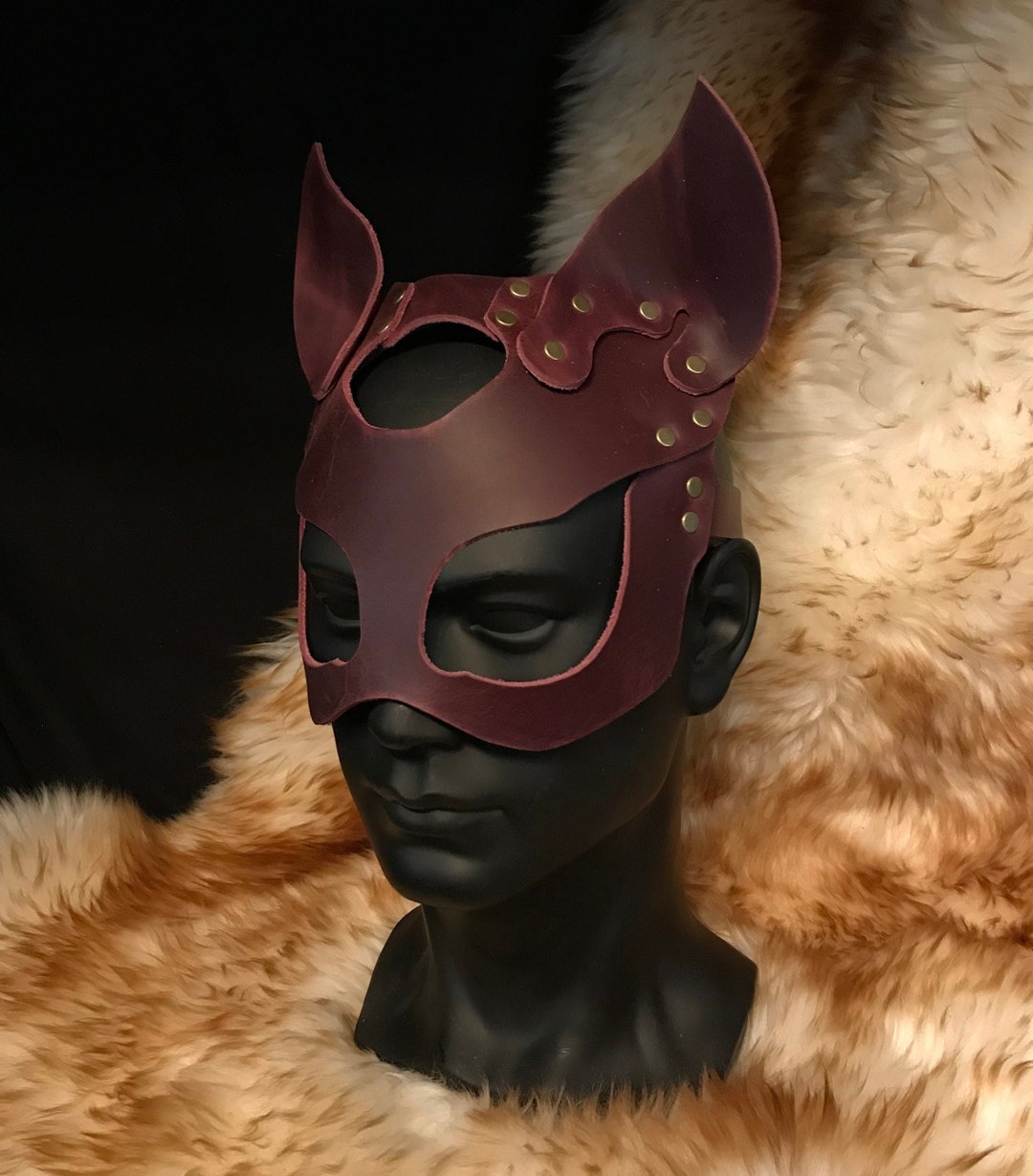 Ready to Ship Burgundy Crimson Devil Cat Leather Mask Bad Kitten ...