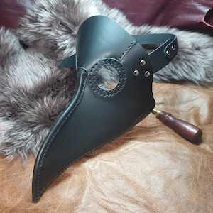Steampunk Handmade Hand Stitched Genuine Black Leather Plague Doctor Face Mask Costume Unique