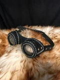 Steampunk Handmade Hand Stitched Genuine Leather Goggles Solid Black Hat Goggles Costume  Fancy Dress Cosplay