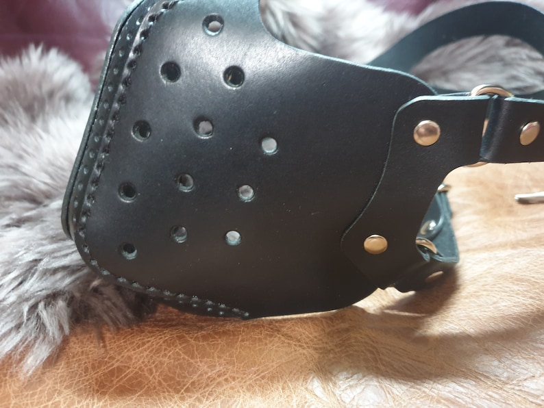 Handmade Hand Stitched Genuine Leather Steampunk Biker Face Mask, Mouth Mask, Costume image 3