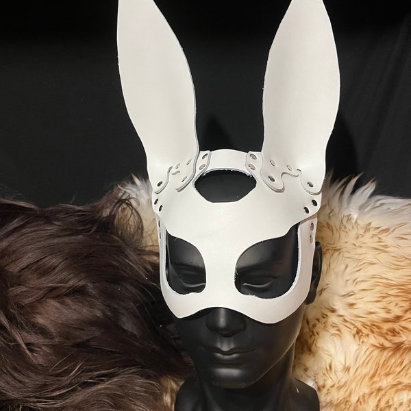 Ready to ship Genuine Leather Handmade Rabbit Bad Bunny Masquerade Mask White Leather Cosplay