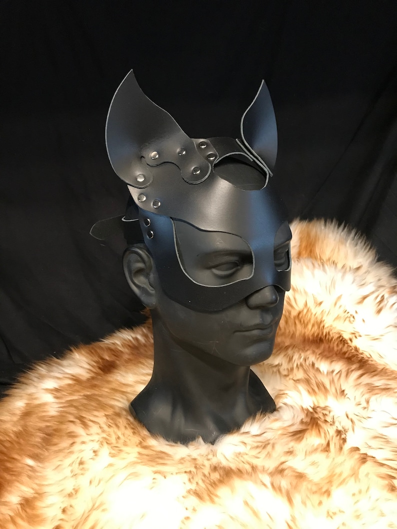 Ready to ship Genuine Leather Handmade Devil Cat Bad Kitten Masquerade Mask Black Leather Cosplay image 3