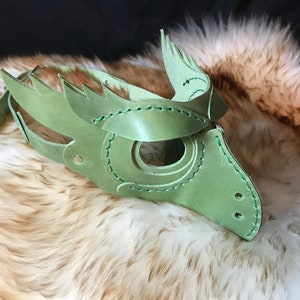 Steampunk Handmade Hand Stitched Genuine Leather Owl Bird Mask Lime Green Country Cow, Eye Mask