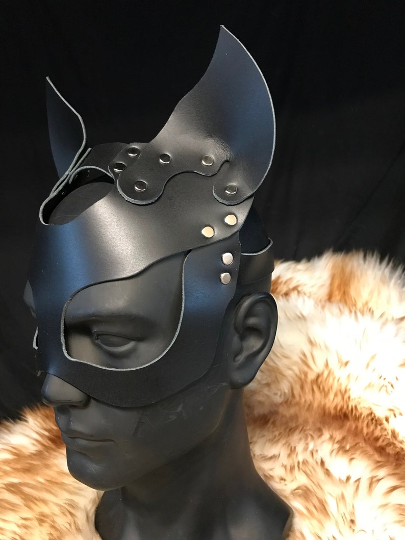 Ready to ship Genuine Leather Handmade Devil Cat Bad Kitten Masquerade Mask Black Leather Cosplay image 2