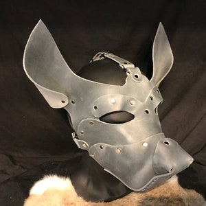Genuine Leather Handmade Dog Pup Mask Puppy Hood Face Mask Grey Leather