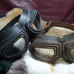 Echt lederen steampunk handgestikte leren pilotenbril Oogmasker Gezichtsmasker Kostuum Aangepast Kies je kleur