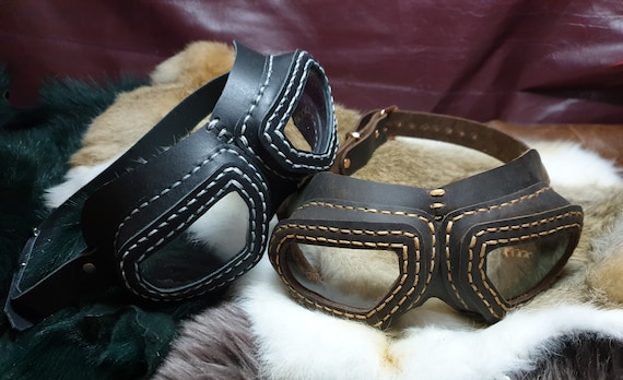 Genuine Leather Steampunk Hand Stitched Leather Aviator Goggles Eye Mask Face Mask Costume Custom Choose Your Colour Etsy Canada