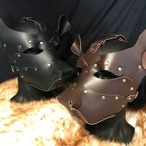 Genuine Leather Handmade Dog Bear Panda Pup Short Ear Mask Hood Face Mask Pick your color