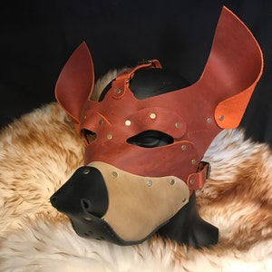 Genuine Leather Handmade Dog Pup Mask Puppy Fox Foxy Brown tan Leather Costume