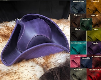 Genuine Leather Handmade Hand Stitched Tricorn Hat Pick Your Color Custom Fashion Steampunk Headwear