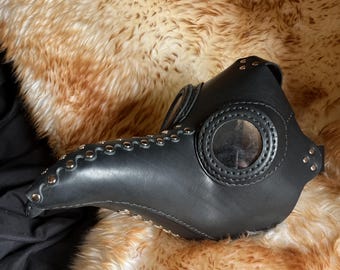 Äkta läder handgjord handsydd svart läderpestmask steampunk Plague Doctor perfekt för glasbärare