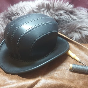 Genuine Leather Handmade Hand Stitched Bowler Hat Custom Fashion Steampunk Headware