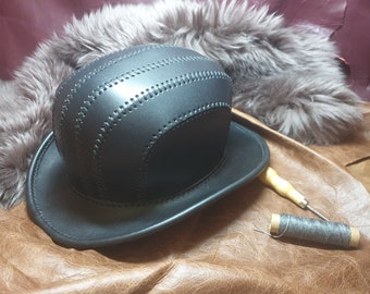 Genuine Leather Handmade Hand Stitched Bowler Hat Custom Fashion Steampunk Headware