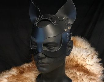 Ready to ship Genuine Leather Handmade Devil Cat Bad Kitten Masquerade Mask Black Leather Cosplay