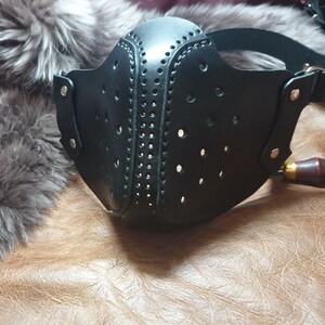 Handmade Hand Stitched Genuine Leather Steampunk Biker Face Mask, Mouth Mask, Costume black leather
