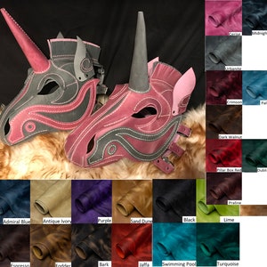 Genuine Leather Handmade Unicorn Horse Mask Hood Custom Face Mask Pick your colors