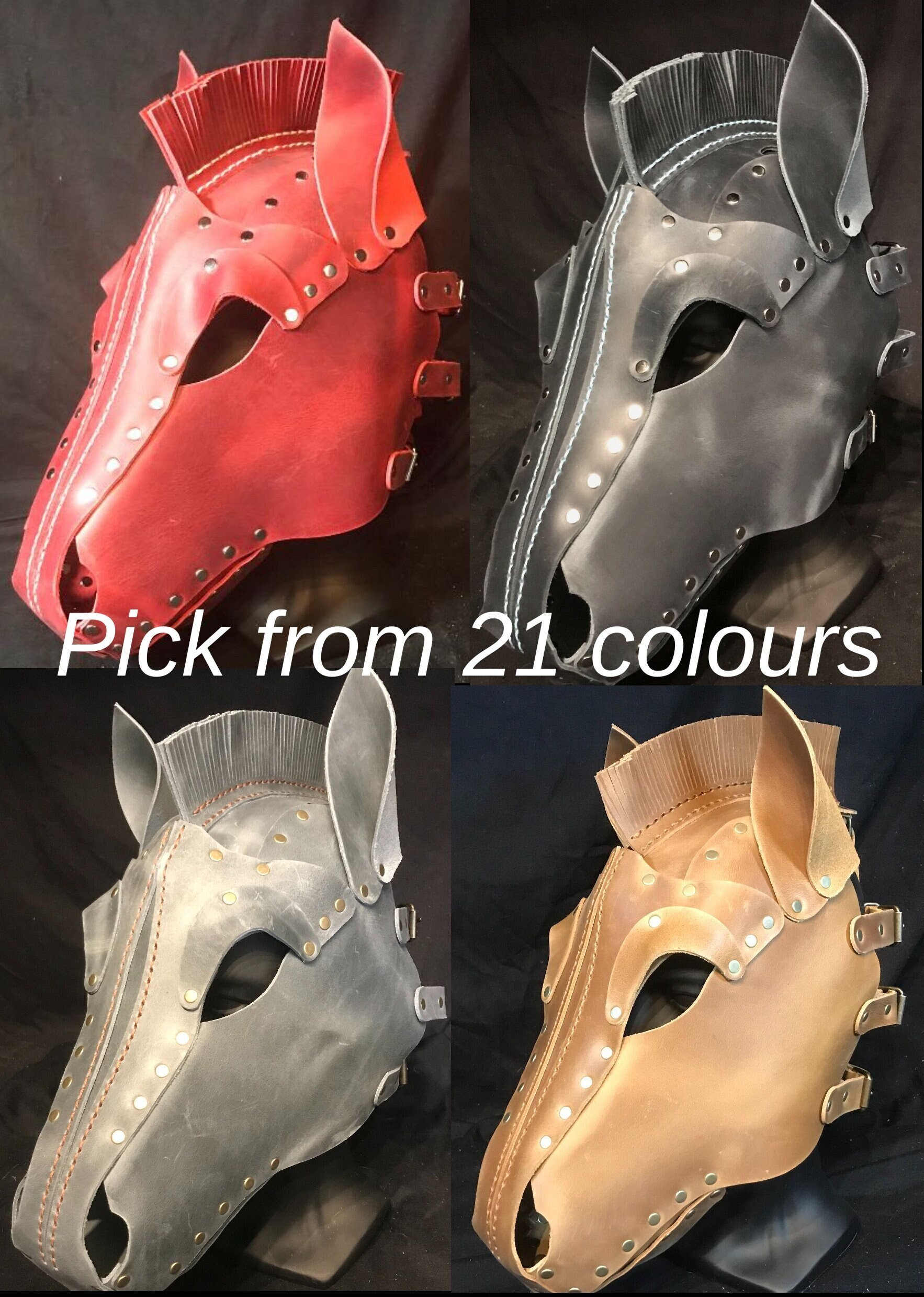Genuine Country Cow Leather Handmade Horse Pony Mask Costume Pick Your Colour