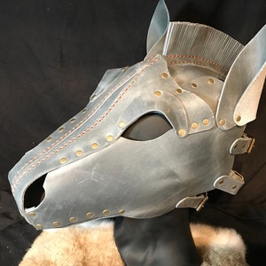 Genuine Leather Handmade Horse Pony Mask Hood Grey Leather Costume cos play