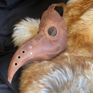 Genuine Leather Steampunk Handmade Hand Stitched Plague Doctor Mask With Beak Brown Leather Face Mask Costume Halloween Party