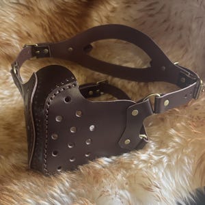 Handmade Hand Stitched Genuine Leather Steampunk Biker Face Mask, Mouth Mask, Costume dark brown leather