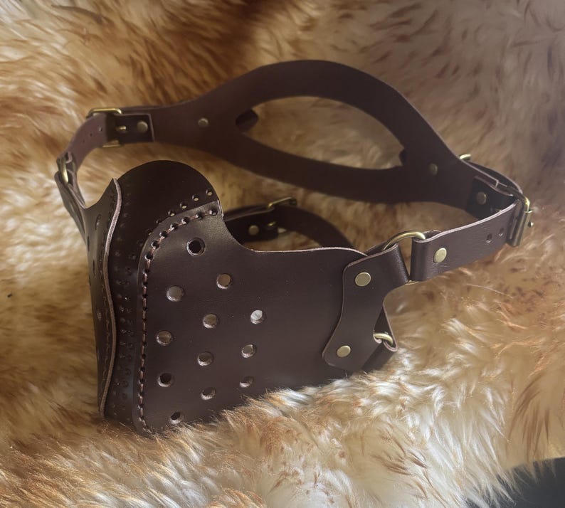 Handmade Hand Stitched Genuine Leather Steampunk Biker Face Mask, Mouth Mask, Costume dark brown leather