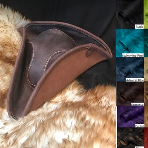 Genuine Leather Handmade Hand Stitched Tricorn Hat Pick Your Color Custom Fashion Steampunk Headwear