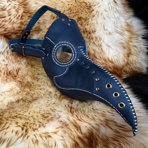 Genuine Leather Steampunk Handmade Hand Stitched Plague Doctor Mask With Beak Blue Leather Face Mask Costume Halloween Party