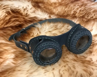 Steampunk Handmade Hand Stitched Genuine Leather Goggles Midnight blue Hat Goggles Costume  Fancy Dress Cosplay