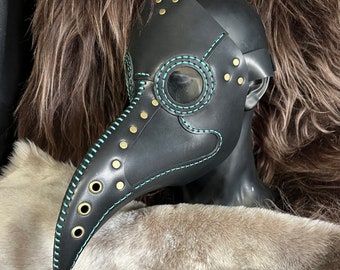 Máscara de Doctor de la Peste Negra con Pico, Máscara de Cuero, Disfraz para Fiesta de Halloween, Cuero Genuino Steampunk, Hecha a Mano, Cosida a Mano