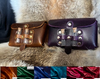 Little Leather Bag Belt Pouch 2 Bottles, pick your leather colour